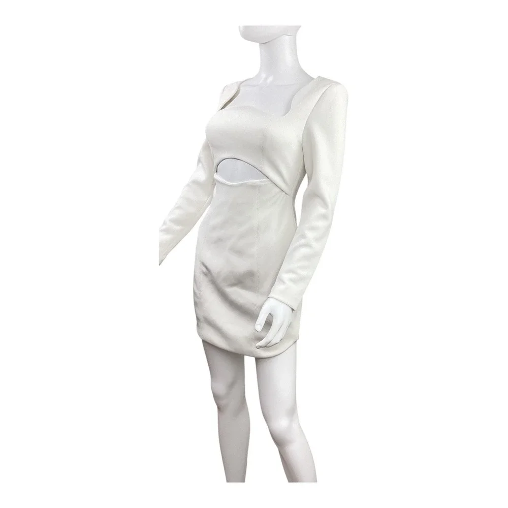 MISHA White Long Sleeve Cutout Square‎ Neck Mini Dress Size US 2
